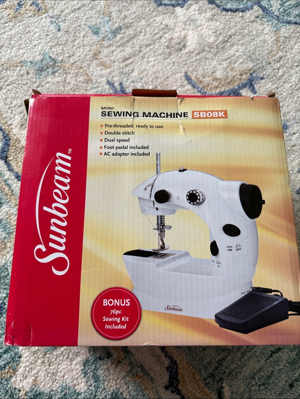 Sunbeam White and Black Mini Sewing Machine SB08K